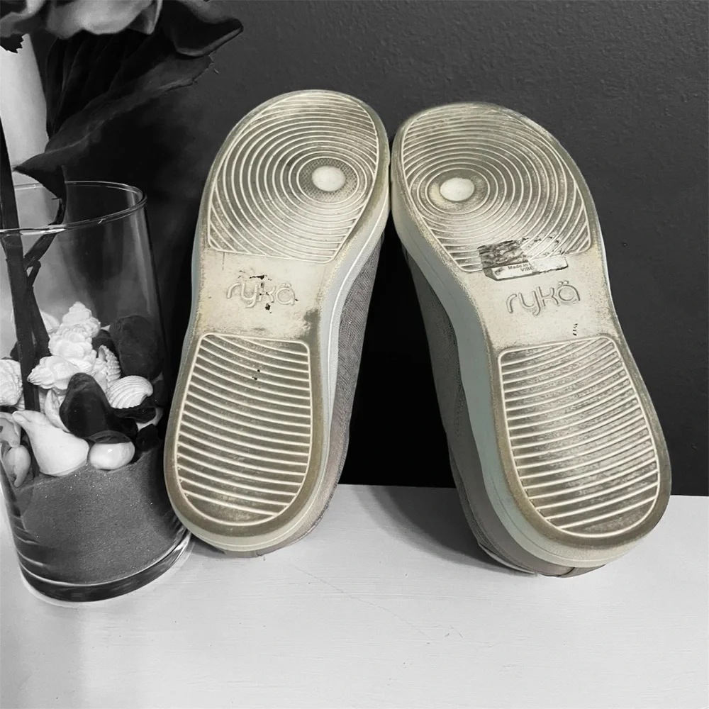 Ryka sneakers/shoes size 8 M gray with zipper front wedge style comfort footbed